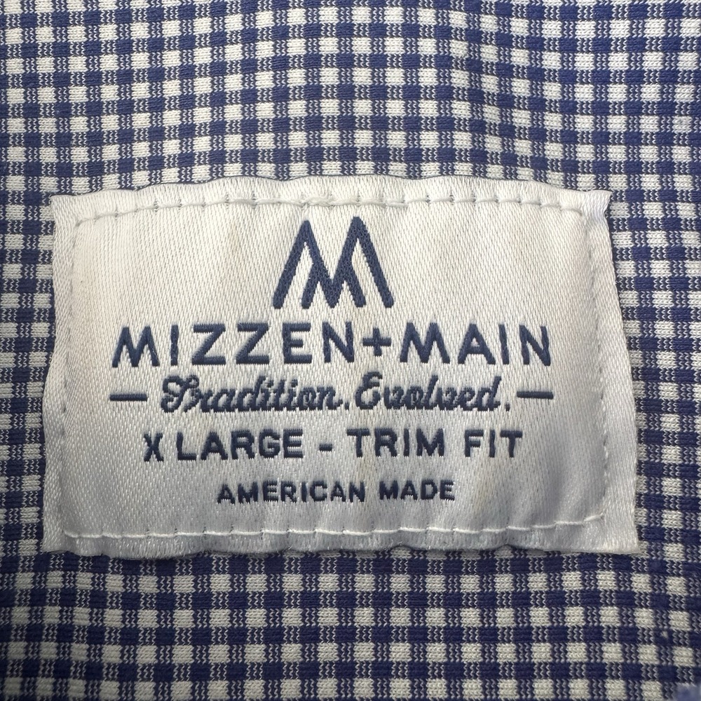 Mizzen+Main Trim Fit American Shirt Men XL Blue White Micro Check Stretch - Picture 5 of 12
